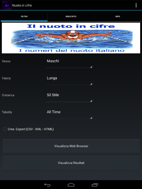 Impostazioni Schermata di apertura con le possibili scelte.