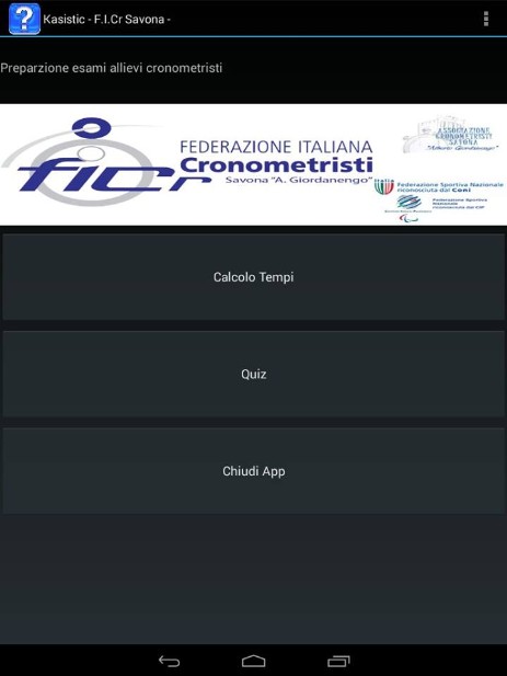 apertura Schermata di apertura con le possibili scelte.